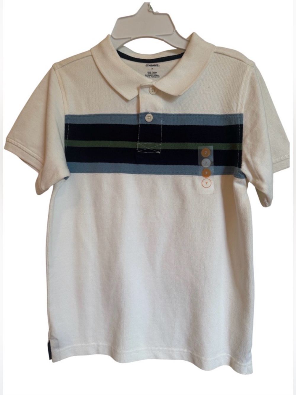 Gymboree Boy's White Polo Blue Navy Chest Stripes S/S Shirt Preppy Size 7 NEW